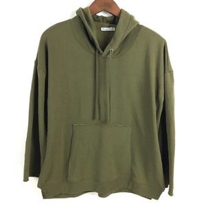 Zara Womens Sweatshirt Small Green Pullover Hoodie Pocket Lightweight Distressed